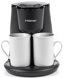 Кофеварка Holmer HCD-022, White, 450W, капельная, объем 0.25л, индикация включения, 2 чашки, мерная ложка, многоразовый фильтр