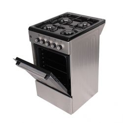 Плита газова PRIME Technics PSG 54002 B, Black/Grey, поворотні перемикачі, 4 газові конфорки, решітка металева емальована, підсвітка духовки, термометр, 50x60x85см - Картинка 2