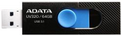 USB 3.0 Flash Drive 64Gb ADATA AUV320, Black/Blue (AUV320-64G-RBKBL) -  1