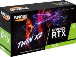  GeForce RTX 3050, Inno3D, TWIN X2, 8Gb GDDR6, 128-bit, DVI/HDMI/DP, 1777/14000 MHz, 6-pin (N30502-08D6-1711VA41) -  3