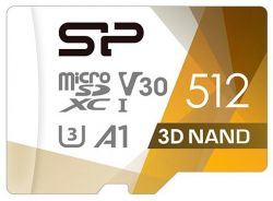   microSDXC, 512Gb, Silicon Power Superior Pro, Class 10 UHS-I U3 A1 V30, SD  (SP512GBSTXDU3V20AB) -  2