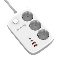 Գ���� ��������� 2 � ColorWay, White, 3 x �����������, 2xUSB (60 ��, QC3.0), 2xType-C (65 ��, PD3.0), ��� � �� (�� 3250 ��), 16A (CW-CHE34PDW) - �������� 2