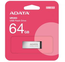 USB 3.2 Flash Drive 64Gb ADATA UR350, Silver/Black (UR350-64G-RSR/BK) -  4