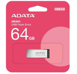 USB 3.2 Flash Drive 64Gb ADATA UR350, Silver/Black (UR350-64G-RSR/BK) - �������� 4