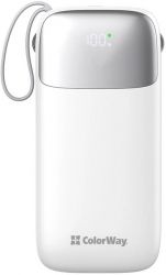 ������������ ������� ������� 50000 mAh, ColorWay, 22.5W, White, Quick Charge 3.0, 3xUSB (Type-C+microUSB), LED ���������, ������ USB <-> Type C (CW-PB500LPA4WT-PDD)