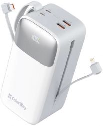 ������������ ������� ������� 50000 mAh, ColorWay, 22.5W, White, Quick Charge 3.0, 3xUSB (Type-C+microUSB), LED ���������, ������ USB <-> Type C (CW-PB500LPA4WT-PDD) - �������� 3