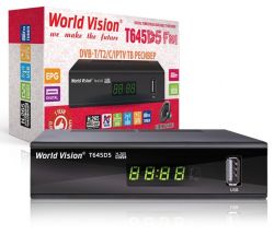 TV-тюнер зовнішній автономний World Vision Т645D5 FM, Black, H.265, AC3. DolbyDigital, DVB-T2/T/C, FM тюнер, IPTV, DLNA, Stalker, без кнопок, дисплей, 2хUSB, зовнішній блок живлення, CPU-GX6706 єдине програмне забезпечення сумісне з лінійкою Т644xx та Т645 - Картинка 3