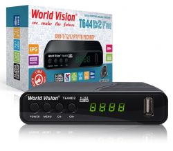 TV-тюнер зовнішній автономний World Vision T644D2 FM, Black, H.264, AC3. DolbyDigital, DVB-T2/T/C, FM тюнер, IPTV, DLNA, Stalker, кнопки, дисплей, 2хUSB, вбудований блок живлення, CPU-GX6705 єдине програмне забезпечення сумісне з лінійкою Т644xx та Т645xx - Картинка 3