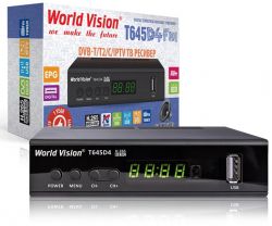 TV-тюнер зовнішній автономний World Vision T645D4 FM, Black, H.265, AC3. DolbyDigital, DVB-T2/T/C, FM тюнер, IPTV, DLNA, Stalker, кнопки, дисплей, 2хUSB, вбудований блок живлення, CPU-GX6706 єдине програмне забезпечення сумісне з лінійкою Т644xx та Т645xx - Картинка 3