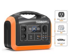 Зарядна станція Souop UPP-1200, Black/Orange, 1200 Вт / 992 Вт/год, 2xUSB (18 Вт), 1xType-C (60 Вт) / 1xType-C (18 Вт), 2xDC, 2x220V, чиста синусоїда, LED ліхтарик, LiFePO4 - Картинка 2