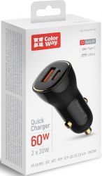 Автомобильное зарядное устройство ColorWay, Black, 60 Вт, 1xType-C (30 Вт), 1xUSB (30 Вт), Auto ID (CW-CHA046PD-BK) - Картинка 4