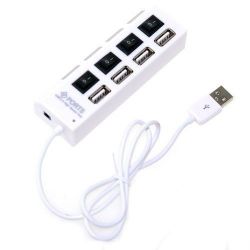 Концентратор USB 2.0, 4 ports, White, 480 Mbps, LED подсвтека, выключатель для каждого порта (YT-H4L-W)