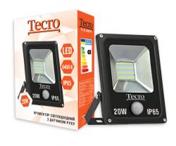Прожектор LED, Tecro, 20W, 6400K, Black, 1400Lm, 160?, IP65, кабель с заземлением (TL-FL-10B-PR) с датчиком движения 8м