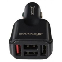 Автомобильное зарядное устройство Grand-X, Black, 1 x USB, 3.0A, Quick Charge 3.0 (CH09) 3.6V-12V 3A-1,5A, 3xUSB 5V 4,8A