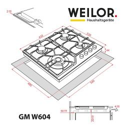Газовая варочная поверхность WEILOR GM W604 SS - Картинка 8