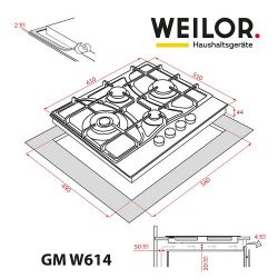 Газовая варочная поверхность WEILOR GM W614 SS - Картинка 8