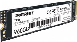   M.2 960Gb, Patriot P310, PCI-E 3.0 x4, 3D TLC, 2100/1800 MB/s (P310P960GM28) -  3