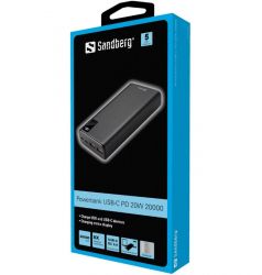 Батарея універсальна Sandberg 20000mAh, PD/20W, QC/3.0, USB-C, Micro-USB, USB-A (420-59 / PB930203) - Картинка 2